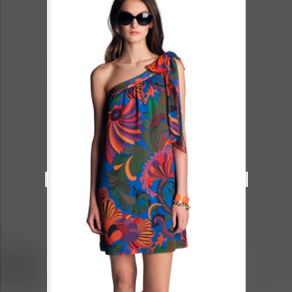 Banana Republic Trina Turk Collection one shoulder tropical print dress size 0